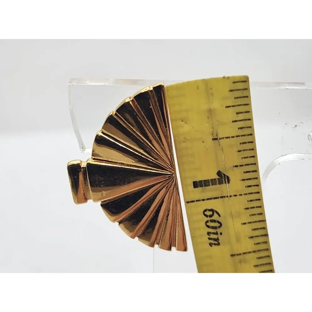 Vintage KARL LAGERFELD Art Deco FAN Clip-on Earrings Gold Tone